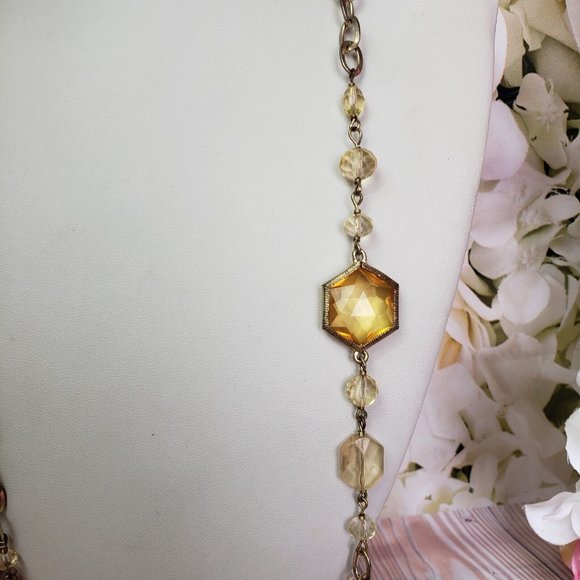 Dana Kellin for Target Beaded Gold Tone Station Chain Necklace Yellow Crystals - Picture 6 of 12
